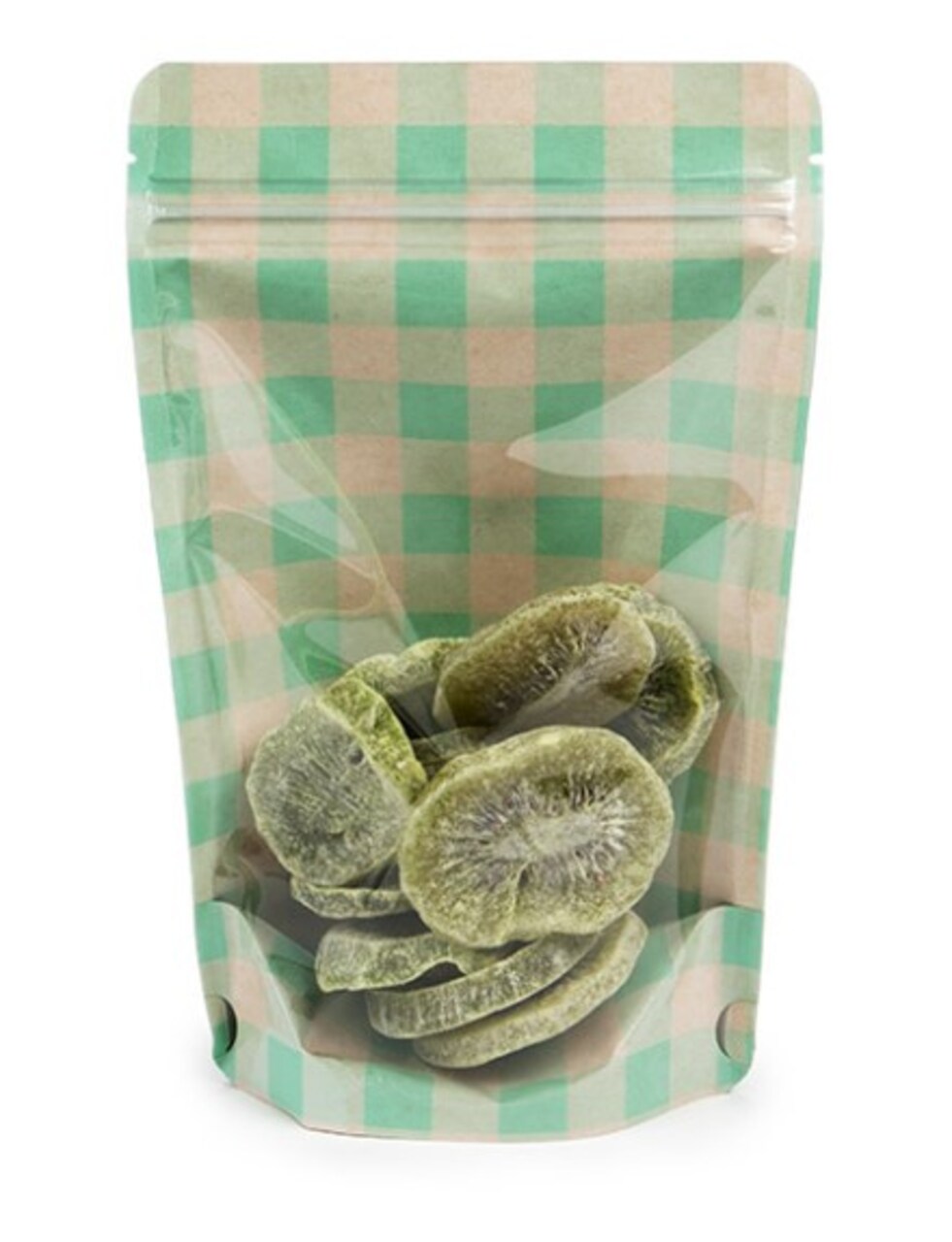 Kraft Stand Up Zipper Pouch w/ Pastel Green Plaid 5 1/8" x 3 1/8" x 8 1/8" 25 Pack ZBGSW3GR